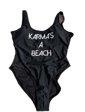 No Boundaries "Karma's A Beach" Black One-Piece Swimsuit Size XL (15-17)